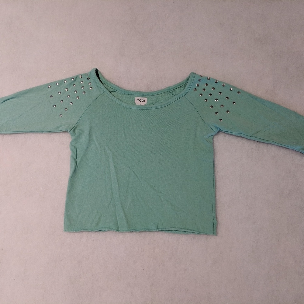 Tobi Mint Studded Long-sleeve Crop Top - S